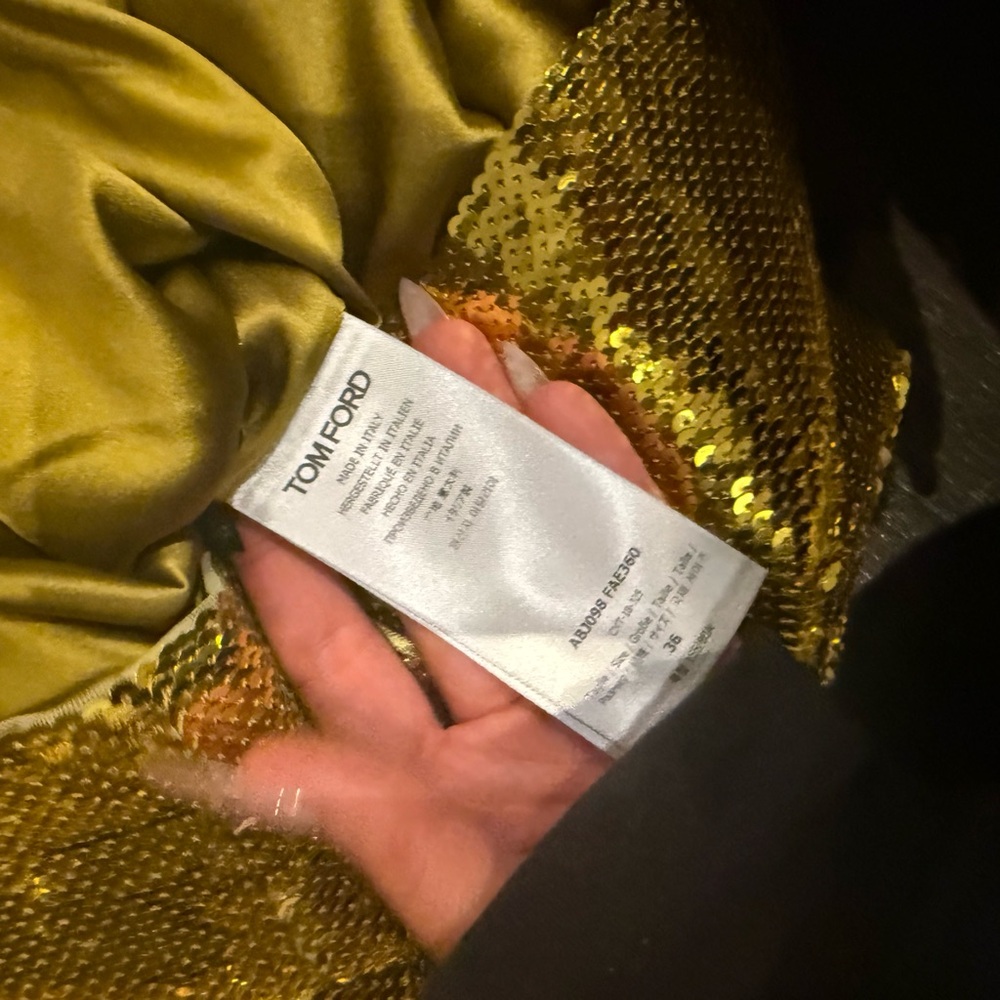 Tom Ford Gold Liquid Sequin Mini Dress Long Sleeve EU 36 NWT party birthday - Picture 13 of 15